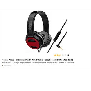 Meyaar Alpha-2 Ultralight Weight Wired On Ear Headphones with Mic (Red Black)